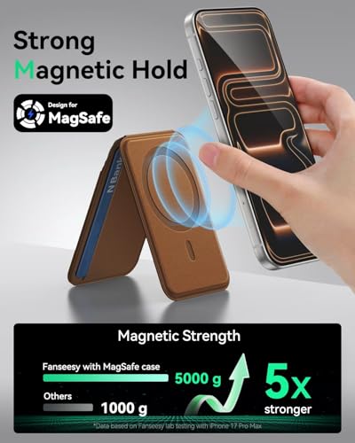 TWZKG for MagSafe Wallet, Works with Apple Find My,5 Card Holder with Stand, Magnetic Phone Wallet for iPhone 17/16/15/14/13/12 Pro Max Plus Air, RFID Blocking Vegan Leather,Coffee - color: Findmy Coffee