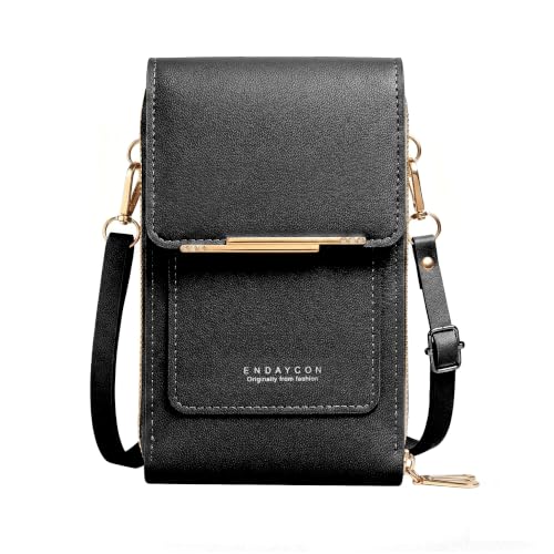 Women's Touch Screen Mobile Phone Messenger Bag, 2026 Anti Touchscreen Crossbody Phone Purse for Women,Anti-Theft Leather Bag - color: Black