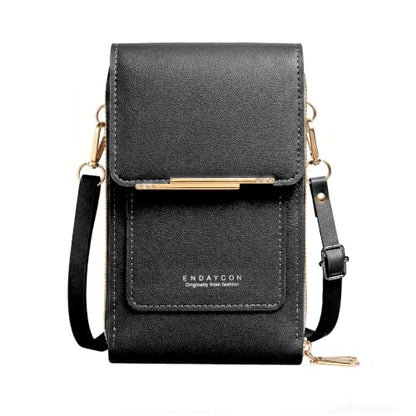 Women's Touch Screen Mobile Phone Messenger Bag, 2026 Anti Touchscreen Crossbody Phone Purse for Women,Anti-Theft Leather Bag - color: Black