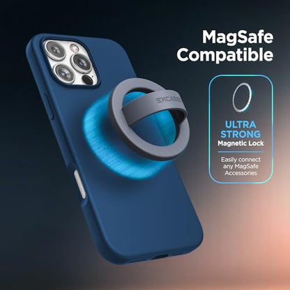 Encased Magnetic Phone Grip Holder (Compatible with MagSafe) Thin Silicone Finger Loop Ring for iPhone (Stormwash Blue) - color: Stormwash Blue