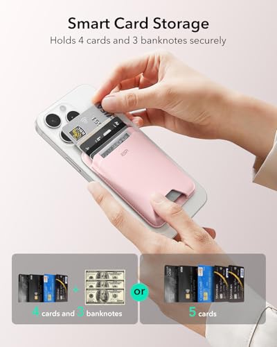 ESR for MagSafe Wallet, 5 Card Holder for Phone Case, RFID Blocking | MagSafe Sticker Included, Slim Magnetic Wallet for iPhone 17 Pro Max 17e 16 15 14 13 12 Series, Selected Samsung Galaxy, Pink - color: Light Pink