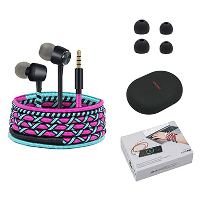 Colorful Fun in-Ear Wired Earbuds Headphones - Braided Earphones with Microphone for Cell Phones MP3 Laptop Tablets Fabric Braided Headset (7#) - color: UH-004MZF-7#