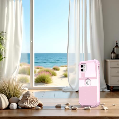 IDweel for iPhone 11 Case with Screen Protector(Tempered Glass), Hybrid 3 in 1 Shockproof Slim Fit Heavy Duty Protection Hard PC Cover Soft Silicone Bumper Full Body Case,Glitter Pink - color: Glitter Pink