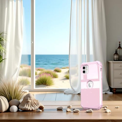 IDweel for iPhone 11 Case with Screen Protector(Tempered Glass), Hybrid 3 in 1 Shockproof Slim Fit Heavy Duty Protection Hard PC Cover Soft Silicone Bumper Full Body Case,Glitter Pink - color: Glitter Pink