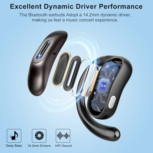 Qecnato Open Ear Headphones, Bluetooth 5.4 Earbuds, 50H, Air Conduction Ear Buds, HD Stereo Bass Over Ear Earphones with Earhooks, Ultra-Comfort Secure Fit, IPX7 Waterproof Headset for Working Sports