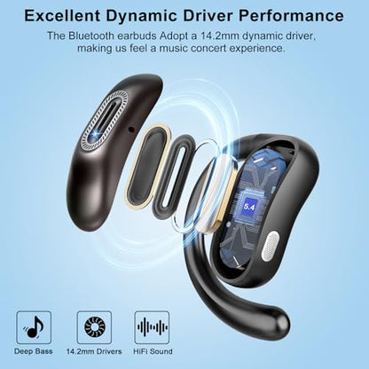 Qecnato Open Ear Headphones, Bluetooth 5.4 Earbuds, 50H, Air Conduction Ear Buds, HD Stereo Bass Over Ear Earphones with Earhooks, Ultra-Comfort Secure Fit, IPX7 Waterproof Headset for Working Sports