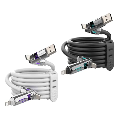 MFish 2-Pack 240W 4-in-1 Multi Charging Cable, Black+White, 6.6FT - color: Black+White, size: 2-Pack 6.6FT