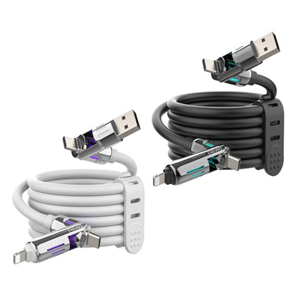 MFish 2-Pack 240W 4-in-1 Multi Charging Cable, Black+White, 6.6FT - color: Black+White, size: 2-Pack 6.6FT