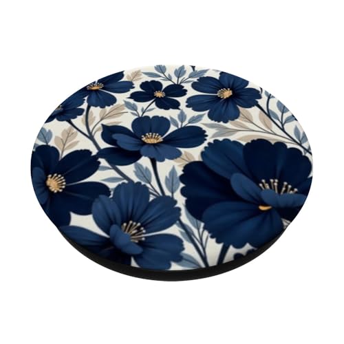 Botanical Navy Blue Floral Pattern PopSockets Adhesive PopGrip - style: Adhesive PopGrip