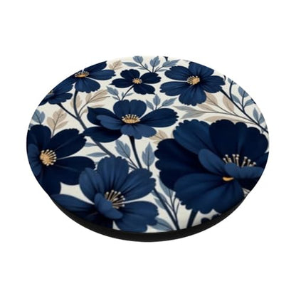 Botanical Navy Blue Floral Pattern PopSockets Adhesive PopGrip - style: Adhesive PopGrip