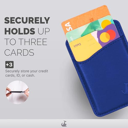 Wallaroo Premium Leather Cell Phone Wallet Stick On - Android and iPhone Wallet and Card Holder for Women and Men - Durable with Non-Slip Lining Secures Up to 3 Cards - color: Royal Blue Leather