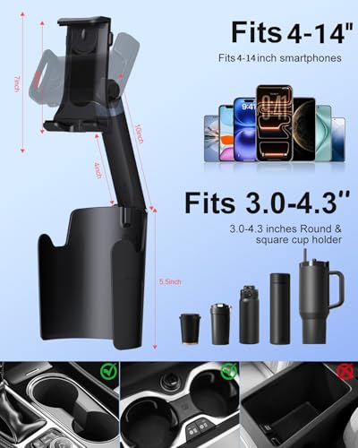 Vitog 2-in-1 Phone Holders for Your Car, Universal Cup Holder Phone Holder - color: Black(360° Rotation)