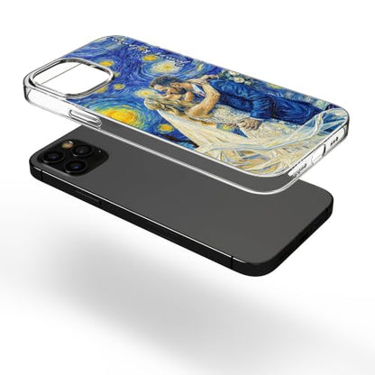 Custom Couple Photo Starry Night Art Matching Phone Case Anniversary Presents - Personalized Phone Case Custom Photo Impressionist Oil Painting Artistic Protective Cell Cover Smartphone Shell