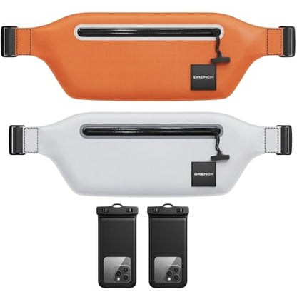 DRENCH vacation ready phone pouch – Orange + White Waterproof Fanny Pack Bundle, 2 Submersible Phone Pouches + Floating Cases