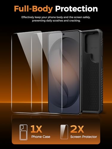 Vihibii for Samsung Galaxy S26 Ultra Case with 2X Screen Protector, Black | Card Holder (4 Cards), 9H Hardness, RFID Blocking, Slide Camera Cover, Military-Grade Drop Protection Wallet Case, Black - color: Black-SP