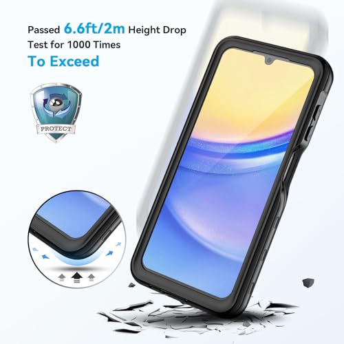 Lanhiem for Samsung Galaxy A15 5G Phone Case, IP68 Waterproof Dustproof Cover with Screen Protector, Heavy Duty Full Body Protective Case for Samsung Galaxy A15 5G, Black/Clear - color: Black
