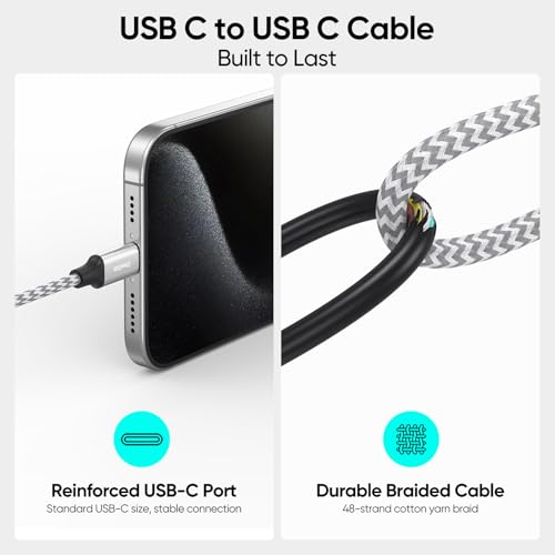 6 inch USB C to USB C Cable Short Fast Charging 60W, 2-Pack, Silver