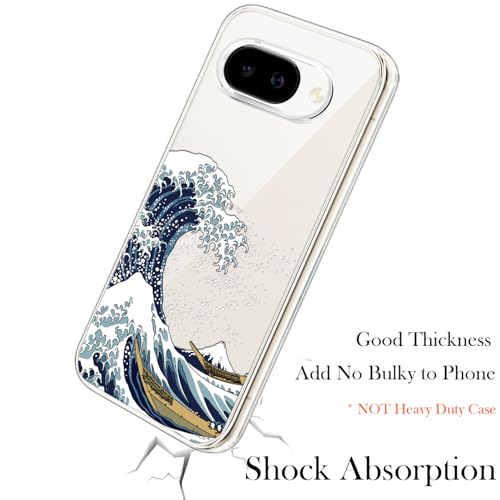 Unov for Pixel 10a Case, Clear with Design, Slim Fit Good Grip, Embossed Phone Case, Shockproof Protective Cover, Raised Camera Protection, Soft TPU, Great Wave - color: Great Wave