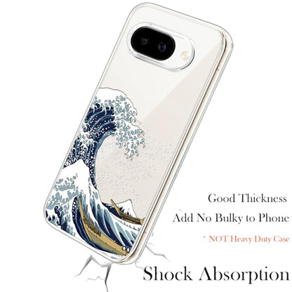 Unov for Pixel 10a Case, Clear with Design, Slim Fit Good Grip, Embossed Phone Case, Shockproof Protective Cover, Raised Camera Protection, Soft TPU, Great Wave - color: Great Wave