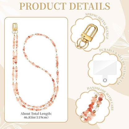 WOZEAH Crystal Cell Phone Lanyard Crossbody Strap for Women, Beaded Phone Strap for Cellphone Case with Tether Tab - color: Pink Marble