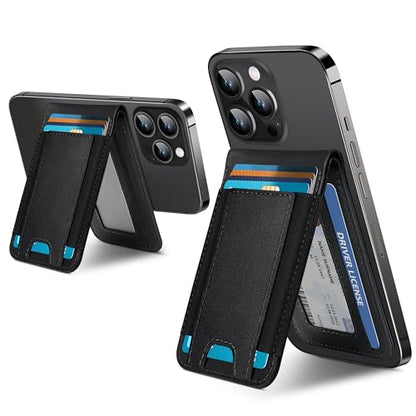 for MagSafe Wallet with Adjustable Stand, 9 Card Holder, Open ID Window - color: Black Elastic Band
