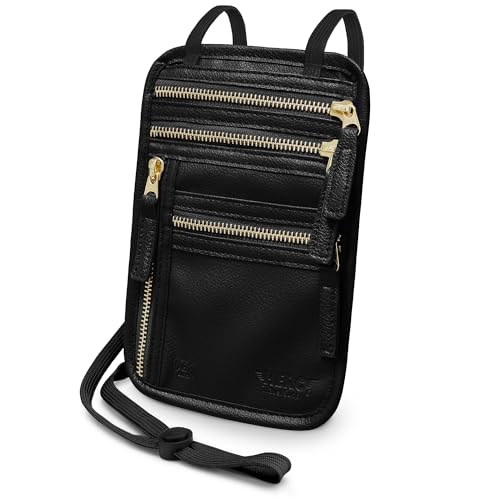 HERO Neck Wallet, RFID Blocking Vegan Leather Passport Holder Travel Pouch (Black) - color: Black