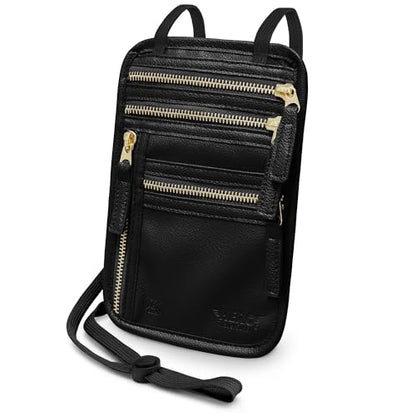 HERO Neck Wallet, RFID Blocking Vegan Leather Passport Holder Travel Pouch (Black) - color: Black