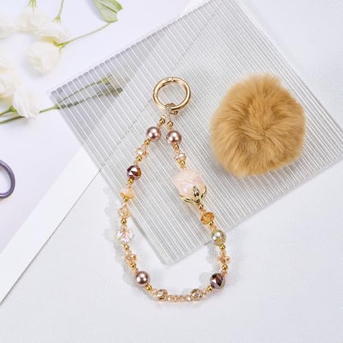 BEEFLYING Beaded Phone Charm Wrist Strap for Case - color: Camel