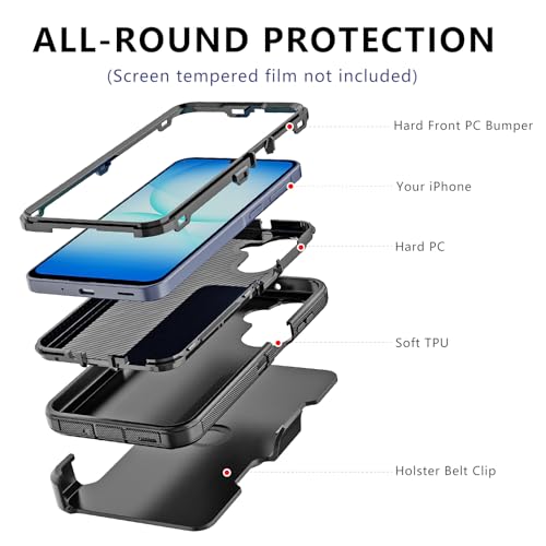 for Samsung Galaxy A17 Case with Belt Clip Holster & Kickstand, Heavy Duty 3-Layer Military Grade Rugged Full Body Protection Cover Case for Galaxy A17 5G (Black) - color: Black
