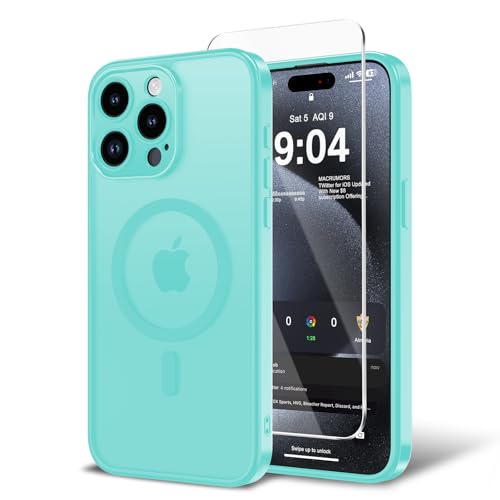 Magnetic Case for iPhone 13 Pro Max with Screen Protector, [Compatible with Magsafe] Ultra Slim Translucent Matte Shockproof Protection Phone Cover-Blue Green - color: Blue Green, size: iPhone 13 Pro Max