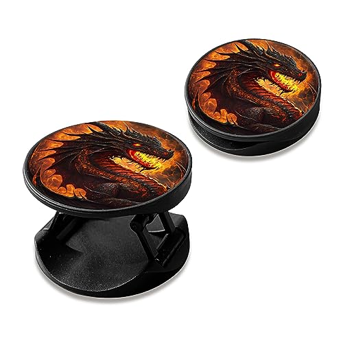 [2 Pack] Cell Phone Grip with Expanding Kickstand, Flame Dragon - color: Flame Dragon