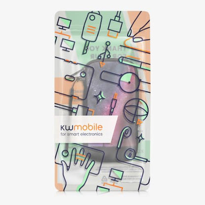 kwmobile Neoprene Sleeve for Smartphone Size XXL - 7" - Shock Absorbing Pouch Case - Protective Phone Bag - Cosmic Nature Dark Pink/Dark Blue/Black - style: Cosmic Nature 08-17-01