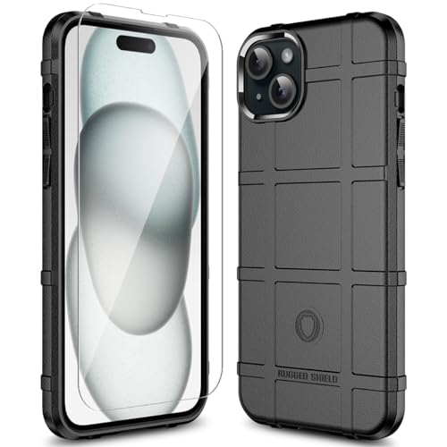 Rugged Shield 8ft Drop Proof TPU Thick Armor Tactical Protective Case Compatible with iPhone 15 Plus (6.7 inches) - Dark Black - color: Dark Black, size: iPhone 15 Plus