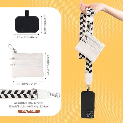 BARGIFTS Clip and Go Strap for Phone with Wallet Crossbody, Cell Phone Lanyard with Zippered Pouch, Adjustable Phone Strap Crossbody with Wallet - color: A-White