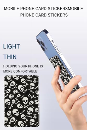 Phone Card Holder, Dual Pocket Leather Phone Wallet Adhesive Stick On, Cute Card Holder, Credit Card Holder for Phone Case Fashion Skull - color: Fashion Skull