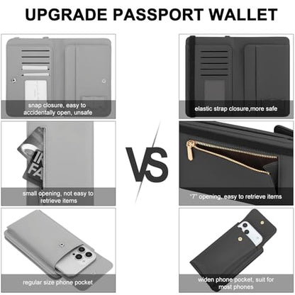 DOB SECHS Leather Passport Wallet Crossbody Phone Bag, RFID Blocking Passport Holder Credit Cards Case for Women - color: Black-2