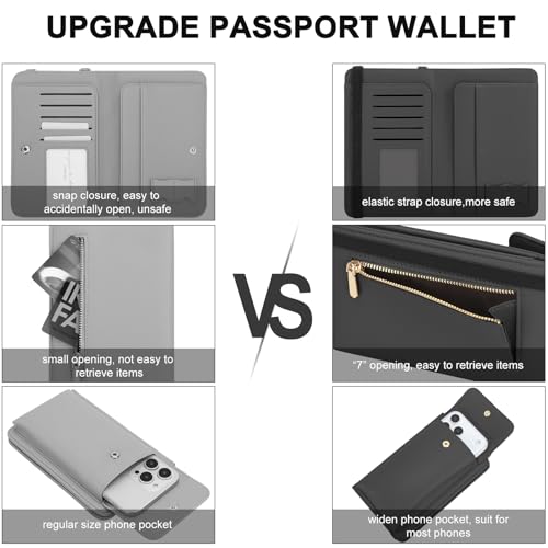 DOB SECHS Leather Passport Wallet Crossbody Phone Bag, RFID Blocking Passport Holder Credit Cards Case for Women - color: Black-2