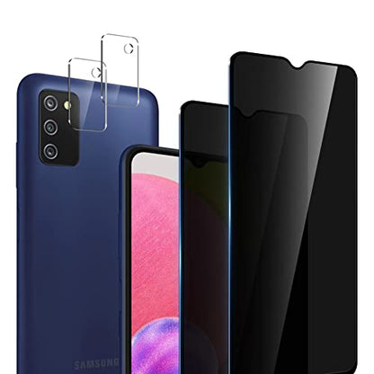 [2+2 Pack] Privacy Screen Protector for Samsung Galaxy A03S/A02S with Camera Lens Protector, Anti-Spy Screen Protector Tempered Glass 9H Hardness Compatible with Samsung Galaxy A03S/A02S 6.5-Inch (US - size: Samsung Galaxy A03S/A02S 6.5 inches
