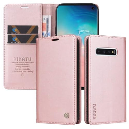 Compatible with Samsung Galaxy S10 Wallet Case PU Leather Flip Folio Case with Card Holder Magnetic Closure Shockproof Protective Phone Cover Rose Gold - color: Rose Gold, size: Samsung S10