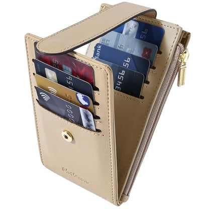 Chelmon Women's RFID Slim Card Holder Wallet | Thin Bifold Multi Card Case with Zipper Coin Pocket Purse for Women(Khaki) - color: Khaki