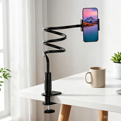 Phone Holder for Bed, Adjustable Stable Metal Cell Stand Mount for Desk Table BedHeadboard, Bed, Bedside, Table, Flexible Long Arm Stand, Overhead Cell Phone Clamp Mount,for All 4-7” Device
