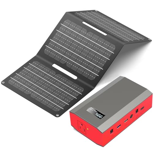 Portable Solar Power Bank with AC Outlet 65W 110V External Battery Pack - color: Red Black