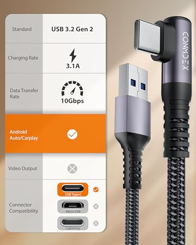 CONMDEX USB C Cable 10Gbps [1ft, 2Pack] Right Angle, 3.1A Fast Charge Cord - size: 1ft+1ft