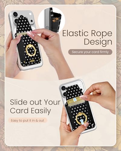 Shorogyt Compatible with Magsafe Wallet with Ring Grip Magnetic Card Holder - Cute Phone Wallets with Stand for iPhone 17/16/15/14/13/12 Series for Women Girls Polka Dot Design, Fit 7 Cards - color: Polka Dot