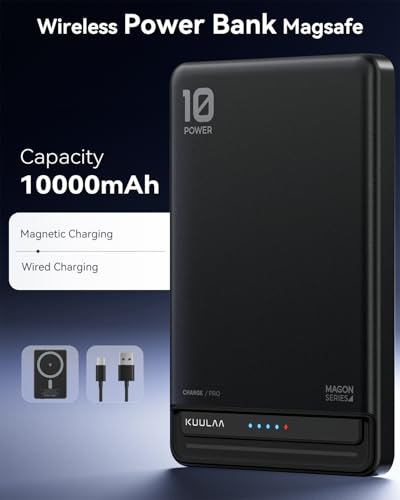 Kuulaa for MagSafe Battery Pack 10000mAh, 20W Ultra Slim Wireless Portable Phone Charger with LED Display, Magnetic Power Bank for iPhone 16/15/14/13/12 (Black) - color: Black