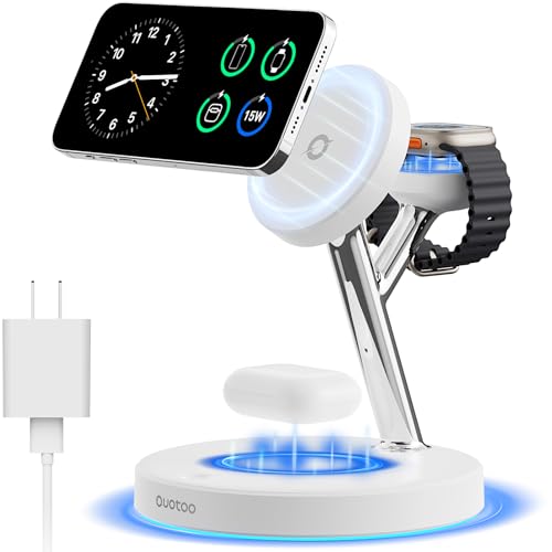 3 in 1 Mag-Safe Wireless Charger Stand for iPhone Apple Watch AirPods - color: White