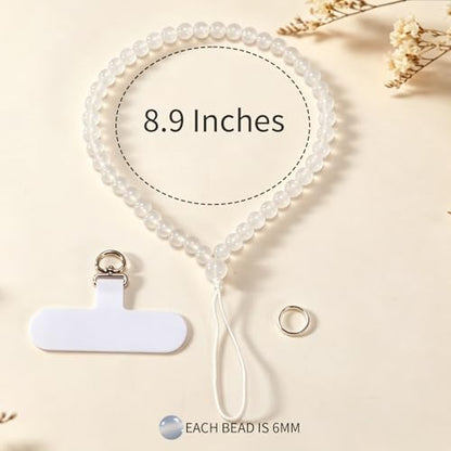Agate Beaded Phone Wrist Strap for Women Men Stone Beads Charm Handmade Cellphone Chain Lanyard with Tether Tab - color: White-2, size: 6mm Beads