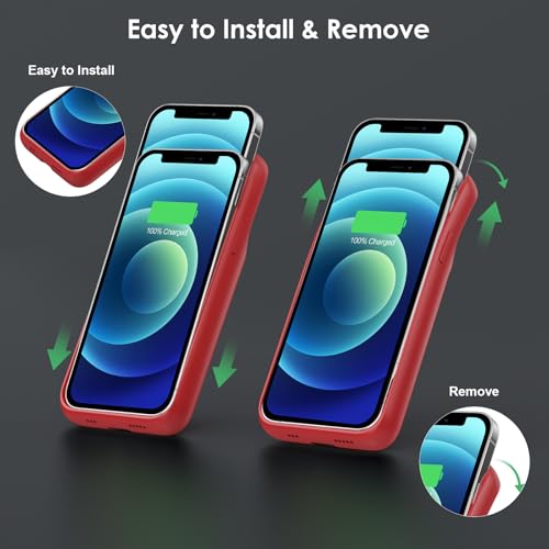 Battery Case for iPhone 12/12 Pro,[2025 Upgraded] 10800mAh Ultra-Slim Portable Extended Charger Case Cover for iPhone 12/12 Pro Charging Case (6.1 Inch)-Red - color: Red
