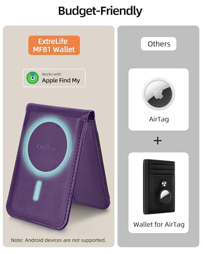 MagSafe Wallet with Apple Find My, Magnetic Phone Wallet with Money Clip - color: Purple