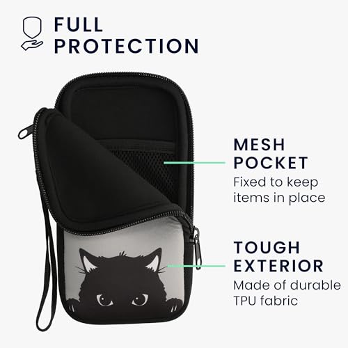 kwmobile Neoprene Sleeve for Smartphone Size XXL - 7" - Shock Absorbing Pouch Case - Protective Phone Bag - Curious Cat Grey/Black - style: Curious Cat 22-01